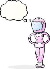 cartoon female astronaut with thought bubble