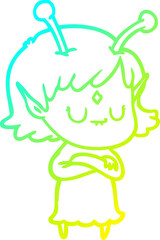 cold gradient line drawing cartoon alien girl