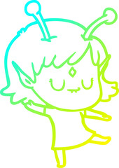 cold gradient line drawing cartoon alien girl
