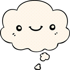 cartoon cute happy face and thought bubble in comic book style