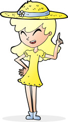 cartoon woman wearing summer hat