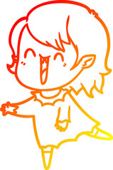 warm gradient line drawing cute cartoon happy vampire girl