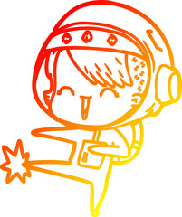 warm gradient line drawing happy cartoon space girl kicking