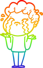rainbow gradient line drawing cartoon man crying