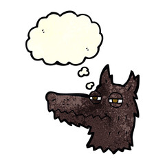 cartoon smug wolf face with thought bubble