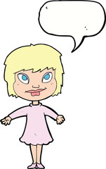 cartoon girl shrugging shoulders with speech bubble