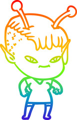 rainbow gradient line drawing cute cartoon alien girl