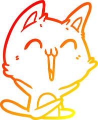 warm gradient line drawing happy cartoon cat meowing