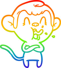 rainbow gradient line drawing crazy cartoon monkey