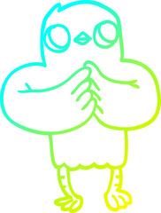 cold gradient line drawing cartoon bird with plan