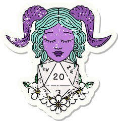 tiefling with natural twenty dice roll grunge sticker