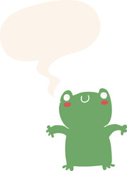 cartoon frog and speech bubble in retro style