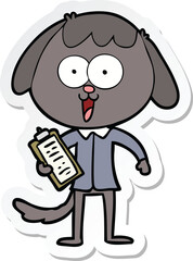 sticker of a cute cartoon dog wearing office shirt