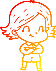 warm gradient line drawing cartoon friendly girl