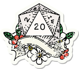 natural twenty D20 dice roll grunge sticker
