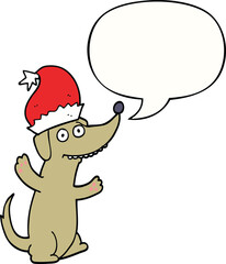 cute christmas cartoon dog and speech bubble