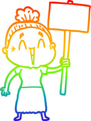 rainbow gradient line drawing cartoon happy old lady
