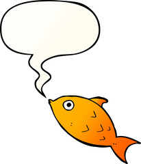 cartoon fish and speech bubble in smooth gradient style