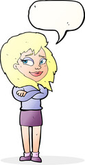 cartoon woman with crossed arms with speech bubble