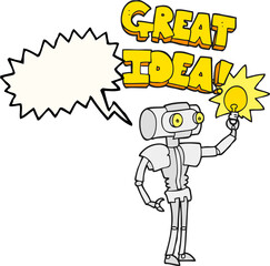 speech bubble cartoon robot with great idea