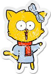 distressed sticker of a cartoon cat