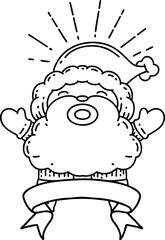 banner with black line work tattoo style santa claus christmas character