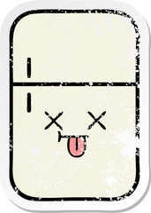 distressed sticker of a cute cartoon fridge freezer