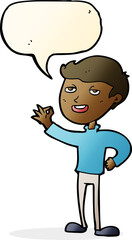 cartoon man making excellent gesture with speech bubble