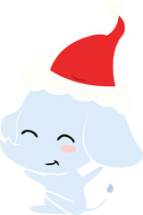 cute flat color illustration of a elephant wearing santa hat