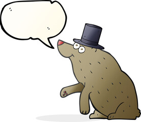 speech bubble cartoon bear in top hat