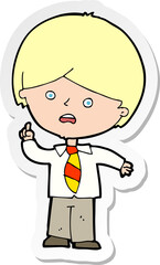 Obraz premium sticker of a cartoon worried school boy raising hand