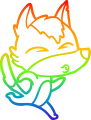 rainbow gradient line drawing cartoon wolf running