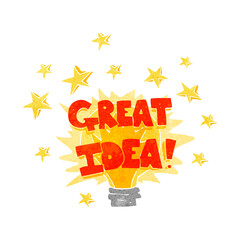 retro cartoon great idea light bulb symbol