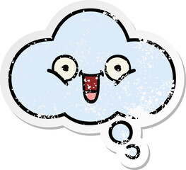 distressed sticker of a cute cartoon thought bubble