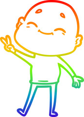 rainbow gradient line drawing happy cartoon bald man