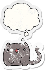 cartoon cat and thought bubble as a distressed worn sticker
