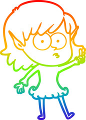 rainbow gradient line drawing cartoon shocked elf girl