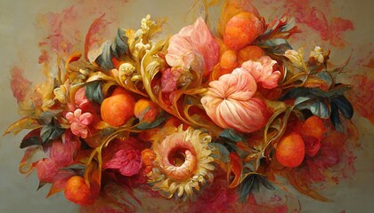 Elegant floral background in Baroque style. Retro decorative flower art design. Generative AI.
