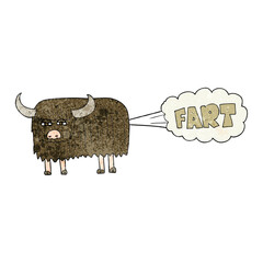 textured cartoon hairy cow farting