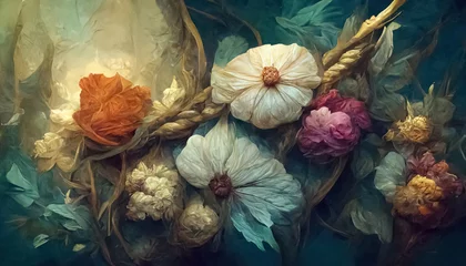 Deurstickers Elegant floral background in Renaissance style. Retro flower art design. Generative AI. © Bisams