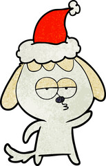 textured cartoon of a bored dog wearing santa hat