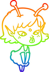rainbow gradient line drawing pretty cartoon alien girl