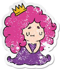 distressed sticker cartoon of a cute kawaii princess girl