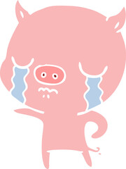 flat color style cartoon pig crying