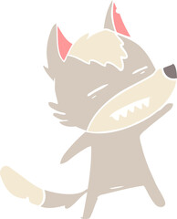 flat color style cartoon wolf showing teeth