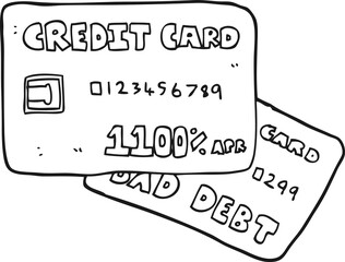 black and white cartoon credit cards