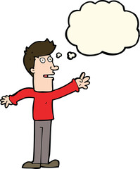 cartoon man reaching with thought bubble