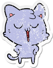distressed sticker of a cartoon cat singing