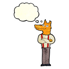 cartoon funny fox with thought bubble