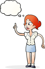 cartoon woman with great idea with thought bubble